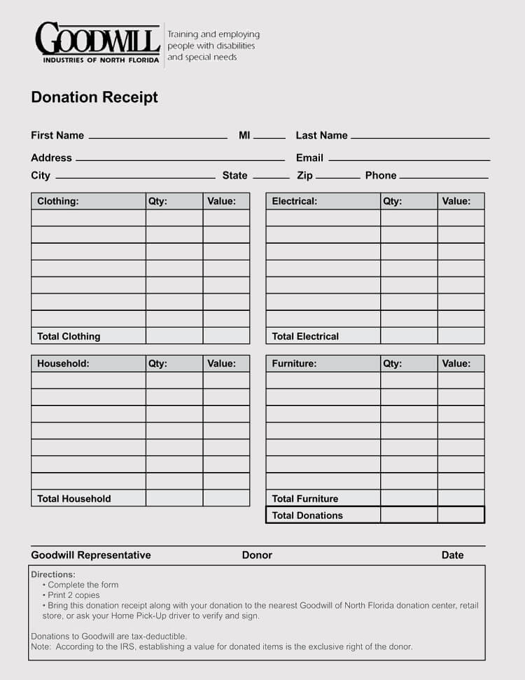 Donor Receipt for Multiple Goods