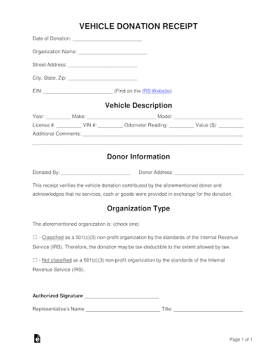 Vehicle Donation Receipts